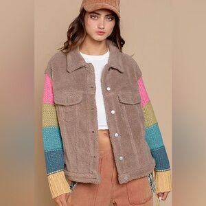 POL Sherpa Jacket with Sweater Fringe Sleeve